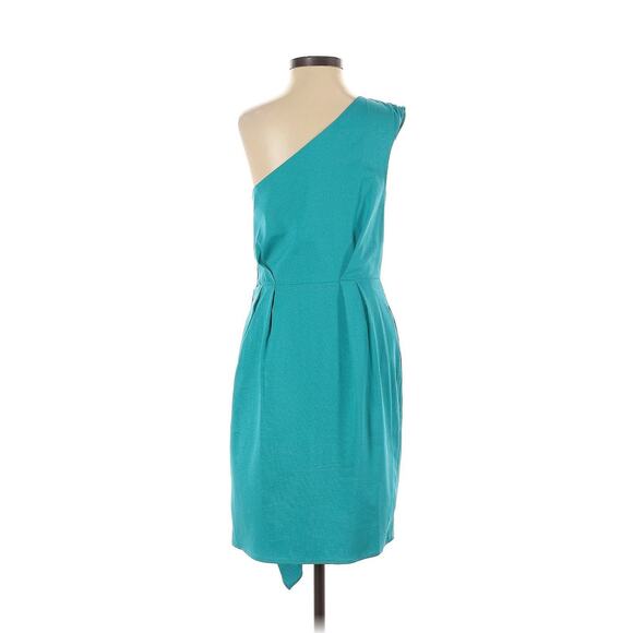 NWT BCBG WOMENS 0 DEEP AQUA BLUE GREEN DRAPED ONE SHOULDER DRESS NEW YEARS GLAM - Picture 3 of 12